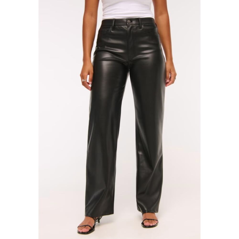 NWT Abercrombie & Fitch Vegan Leather Pants Straight Leg‎ Black Size 18 / 34"